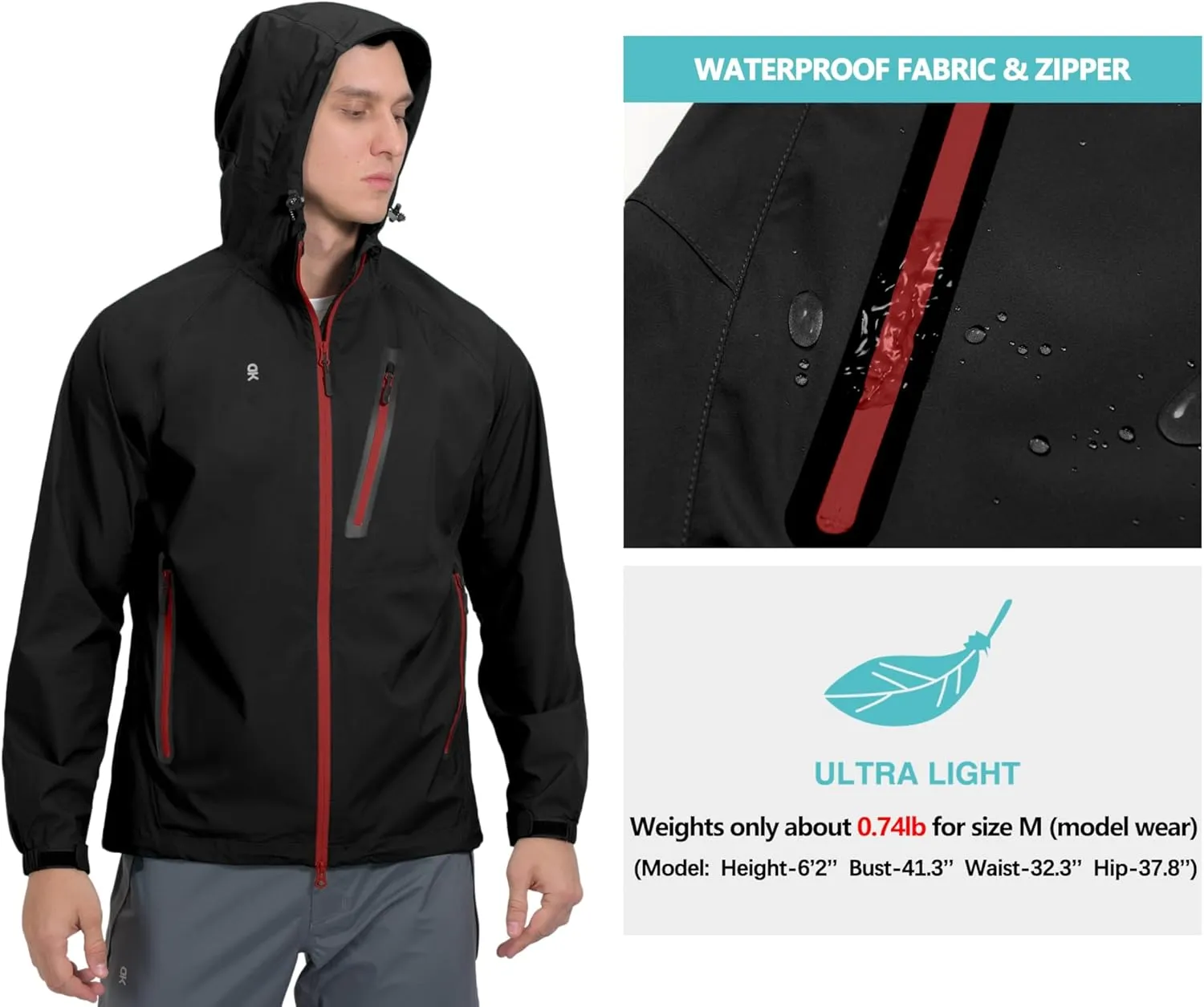 Little Donkey Andy Men's High-performance Waterproof Rain Jacket Ultra Lightweight Rain Shell for Hiking,Golf,Travel