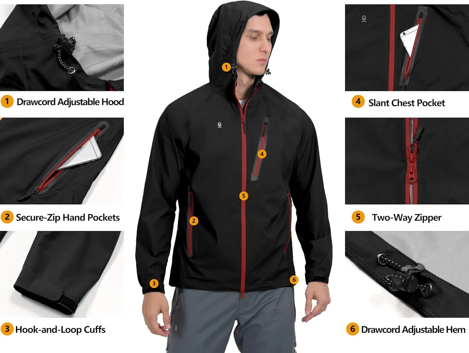Little Donkey Andy Men's High-performance Waterproof Rain Jacket Ultra Lightweight Rain Shell for Hiking,Golf,Travel
