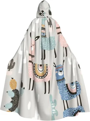 Llama Cactus Print Long Cape Unisex Cloak With Hood Halloween Costume Cloak Adult Vampire Witch Cape