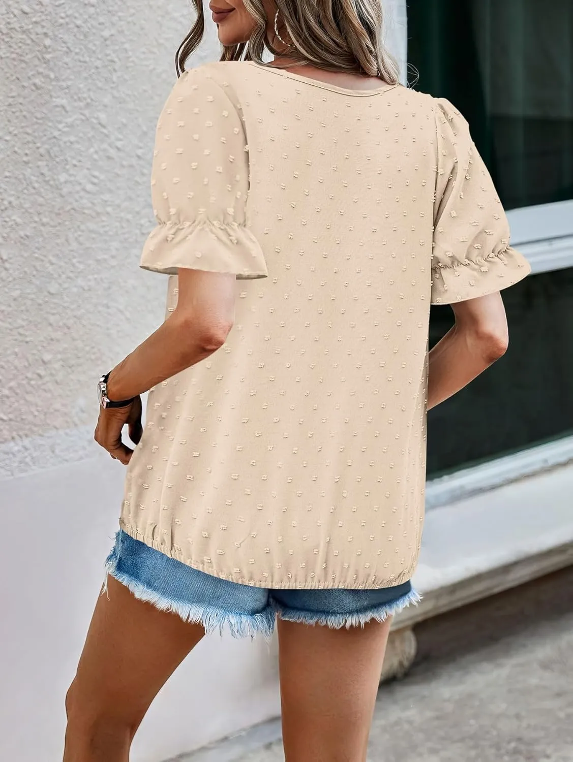 LOLONG Womens Tops Short/Long Sleeve V Neck Chiffon Blouses Dressy Casual Pom Poms Shirts