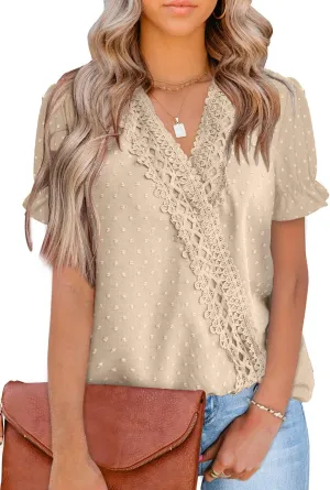 LOLONG Womens Tops Short/Long Sleeve V Neck Chiffon Blouses Dressy Casual Pom Poms Shirts