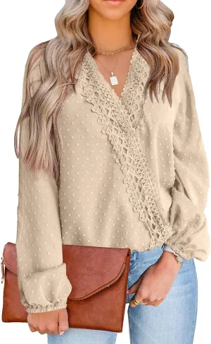 LOLONG Womens Tops Short/Long Sleeve V Neck Chiffon Blouses Dressy Casual Pom Poms Shirts