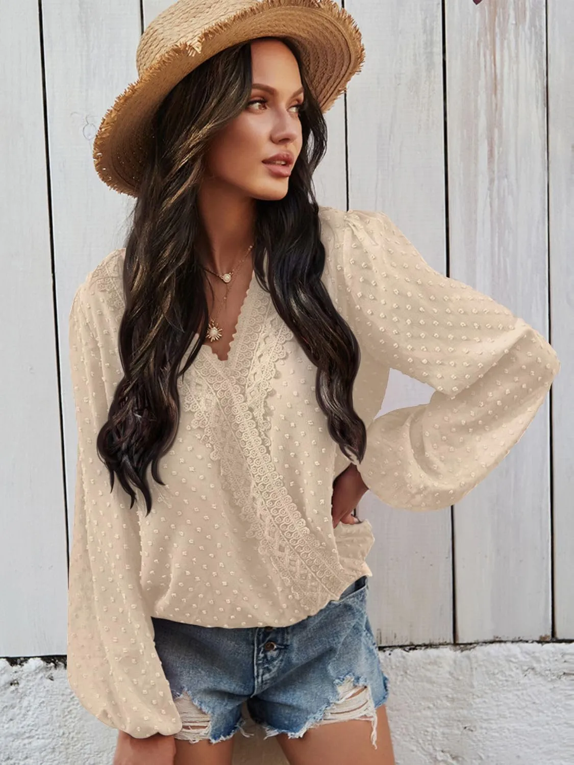 LOLONG Womens Tops Short/Long Sleeve V Neck Chiffon Blouses Dressy Casual Pom Poms Shirts