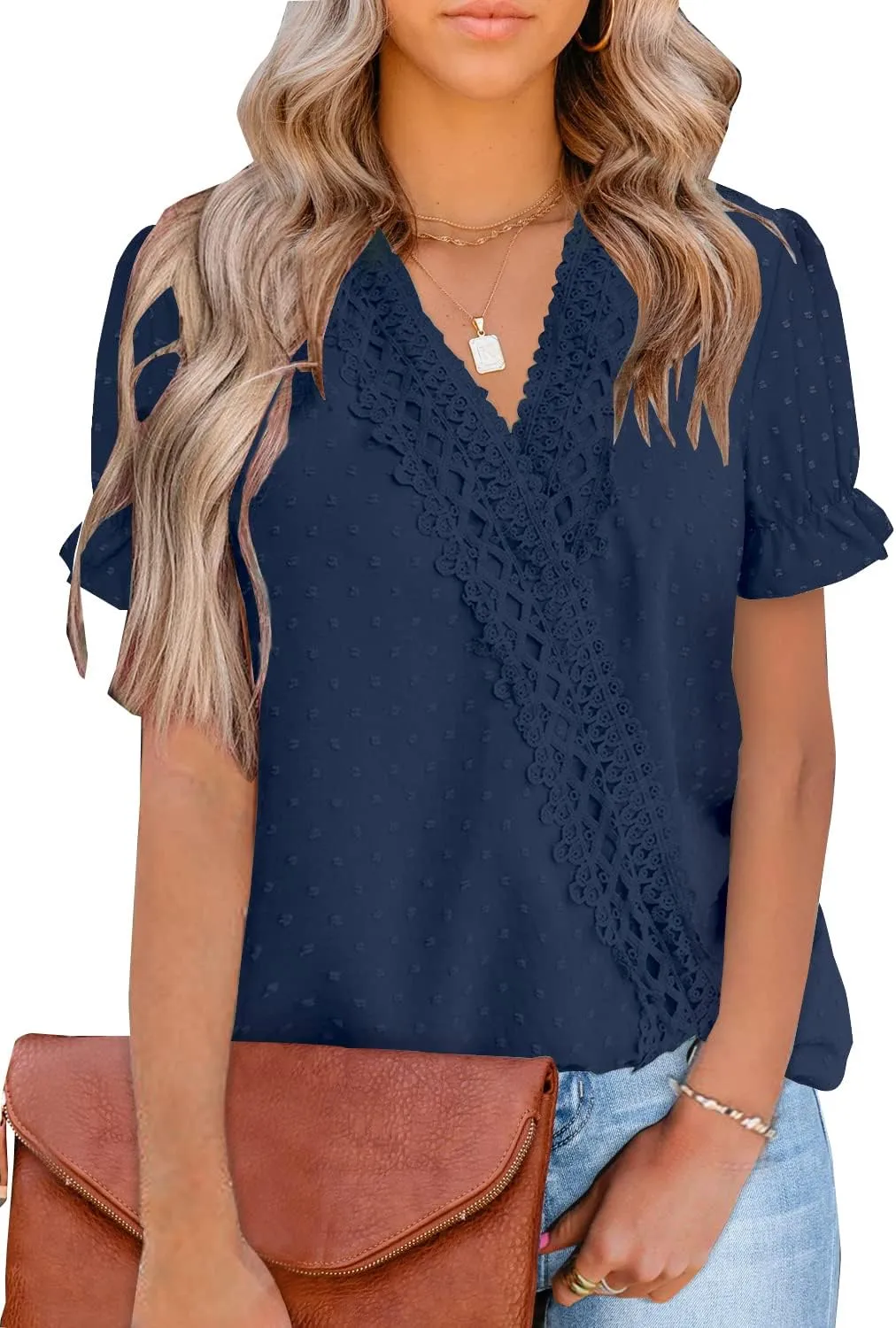 LOLONG Womens Tops Short/Long Sleeve V Neck Chiffon Blouses Dressy Casual Pom Poms Shirts