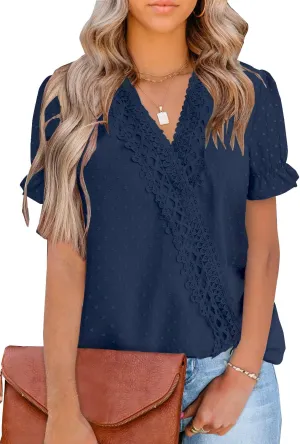 LOLONG Womens Tops Short/Long Sleeve V Neck Chiffon Blouses Dressy Casual Pom Poms Shirts