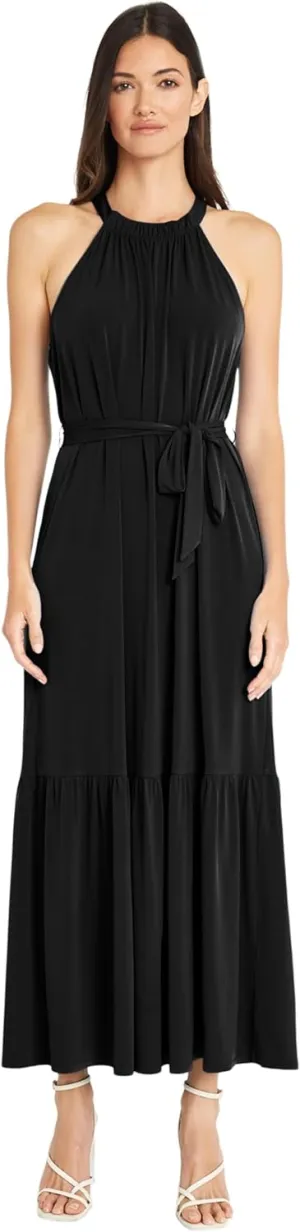 Maggy London Casual Sleeveless, Waist Tie, Maxi Unlined Halter Dresses for Women