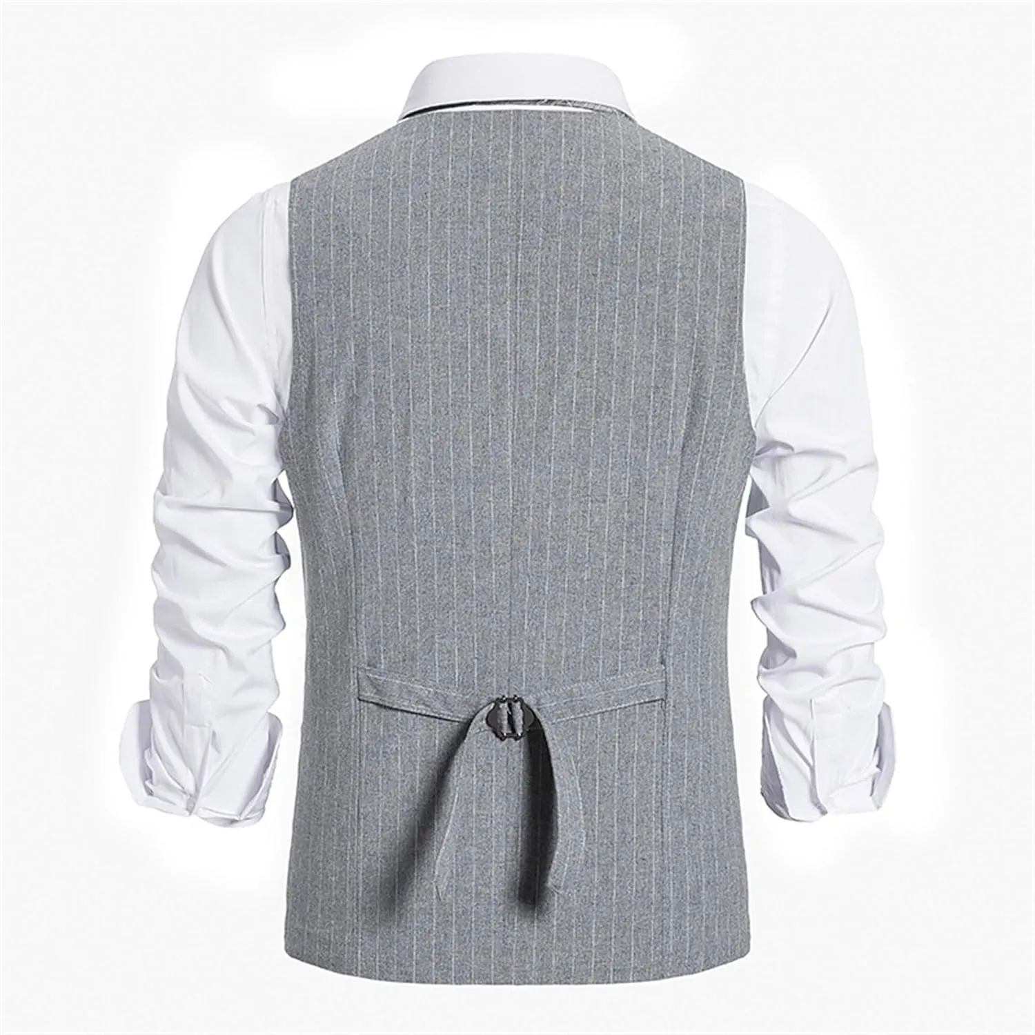 Maiyifu-GJ Men's Casual Pinstripe Dress Vests Formal Business Waistcoat Slim Fit Wedding Suit Vest for Suit or Tuxedo