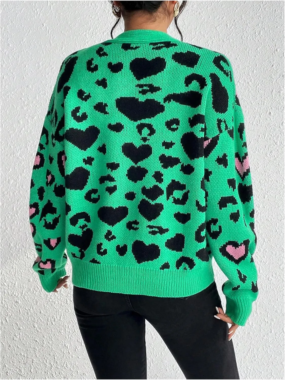 MakeMeChic Women's Leopard Print V Neck Button Down Cardigan Sweaters Long Sleeve Y2K Cardigan