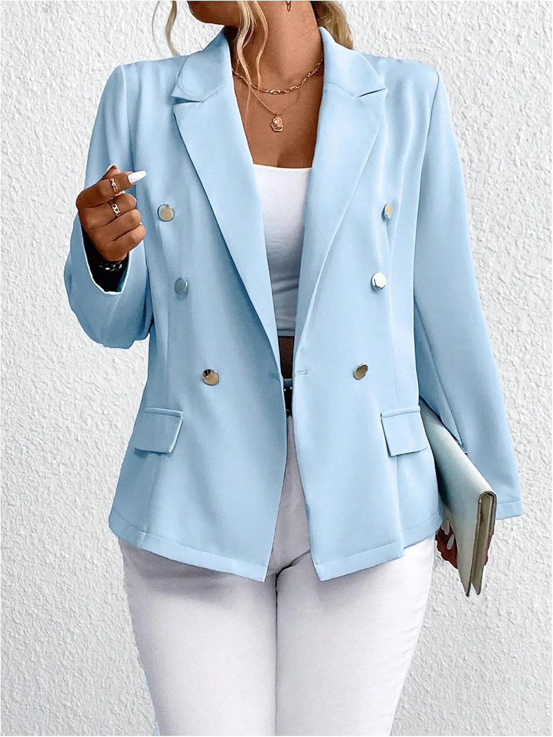 MakeMeChic Women's Plus Size Lapel Neck Blazers Long Sleeve Button Front Jacket Coat