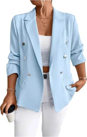 MakeMeChic Women's Plus Size Lapel Neck Blazers Long Sleeve Button Front Jacket Coat