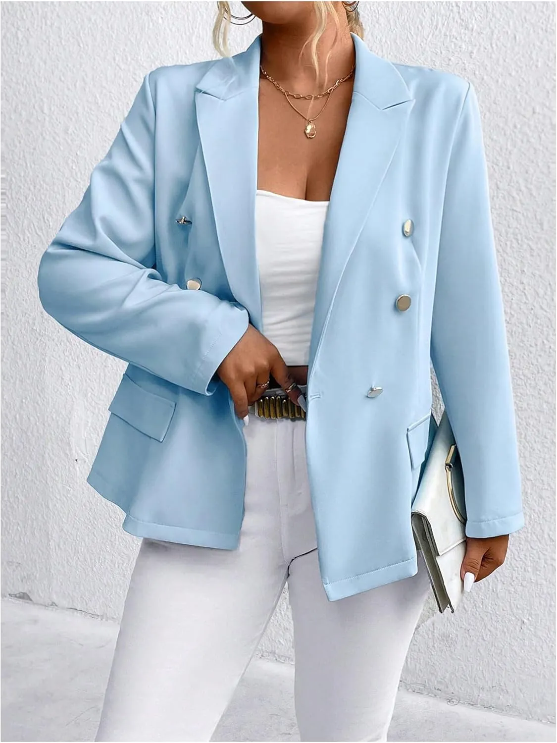 MakeMeChic Women's Plus Size Lapel Neck Blazers Long Sleeve Button Front Jacket Coat