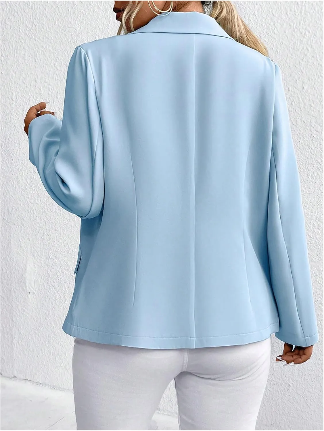 MakeMeChic Women's Plus Size Lapel Neck Blazers Long Sleeve Button Front Jacket Coat