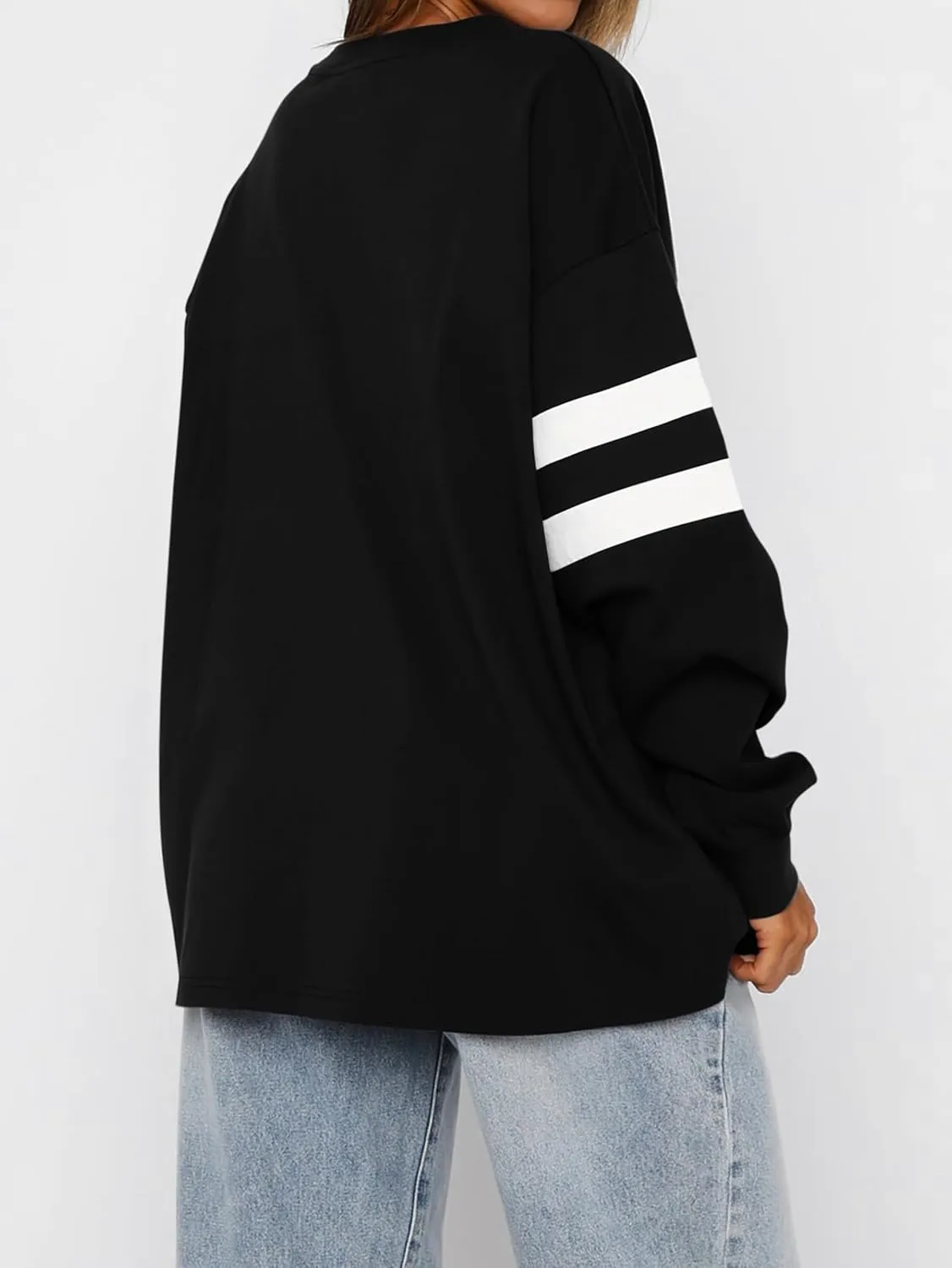 MASCOMODA Women's 2025 Striped Oversized Sweatshirt Fall Crewneck Long Sleeve Shirts Casual Color Block Pullover Tops