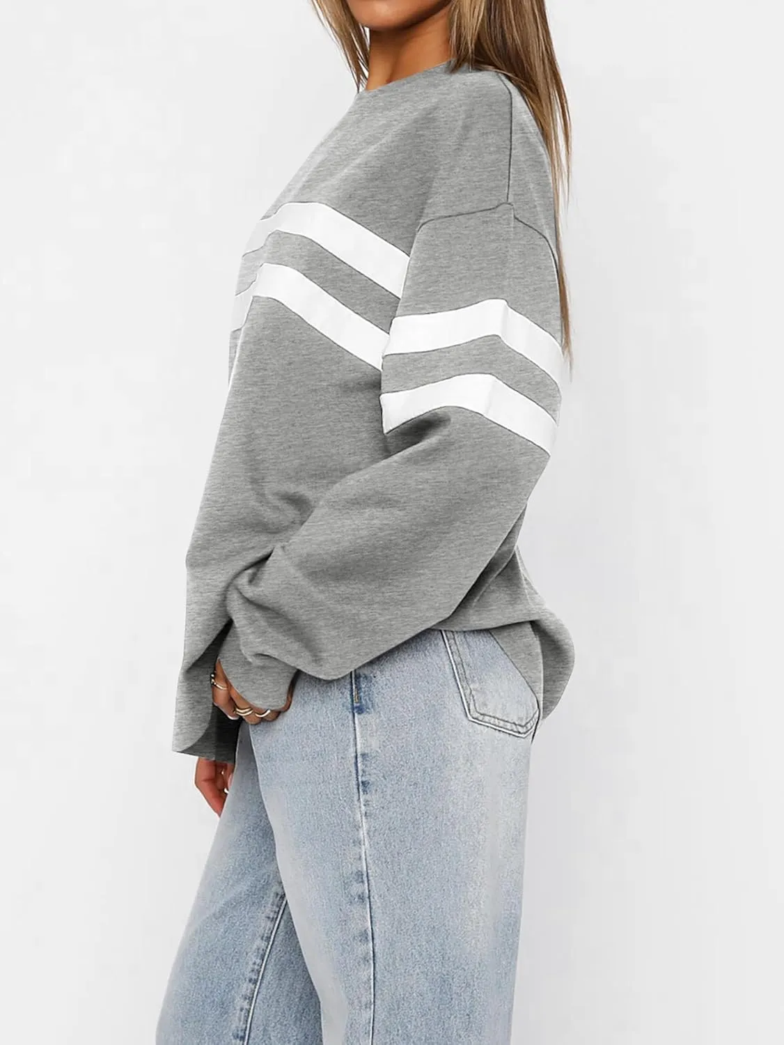 MASCOMODA Women's 2025 Striped Oversized Sweatshirt Fall Crewneck Long Sleeve Shirts Casual Color Block Pullover Tops