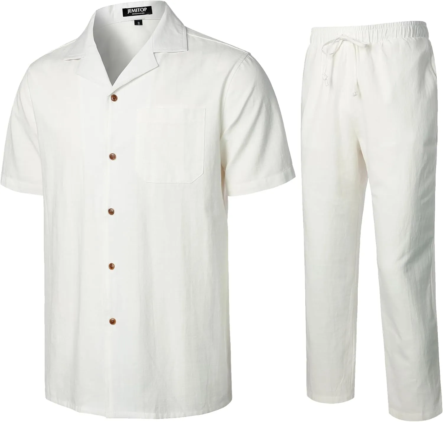 Men's 2 Piece Outfits Summer Relaxed Fit Walking Suit Casual Cuban Guayabera Shirt and Pants Set Beach Vacation