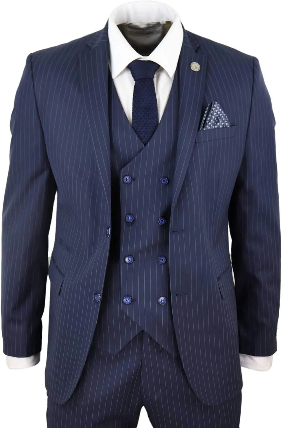 Mens 3 Piece Suit Gatsby 1920s Gangster Pinstripe Tailored Fit