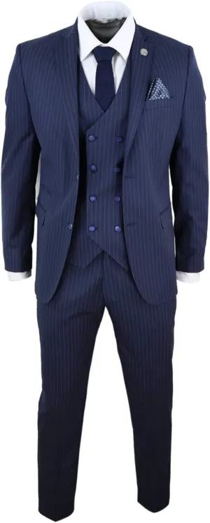 Mens 3 Piece Suit Gatsby 1920s Gangster Pinstripe Tailored Fit