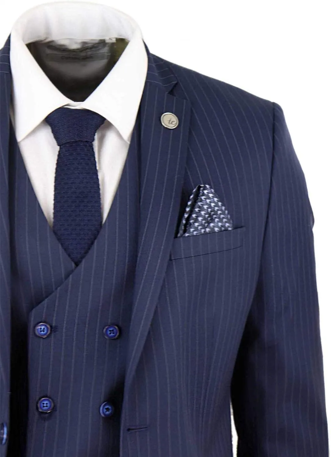Mens 3 Piece Suit Gatsby 1920s Gangster Pinstripe Tailored Fit