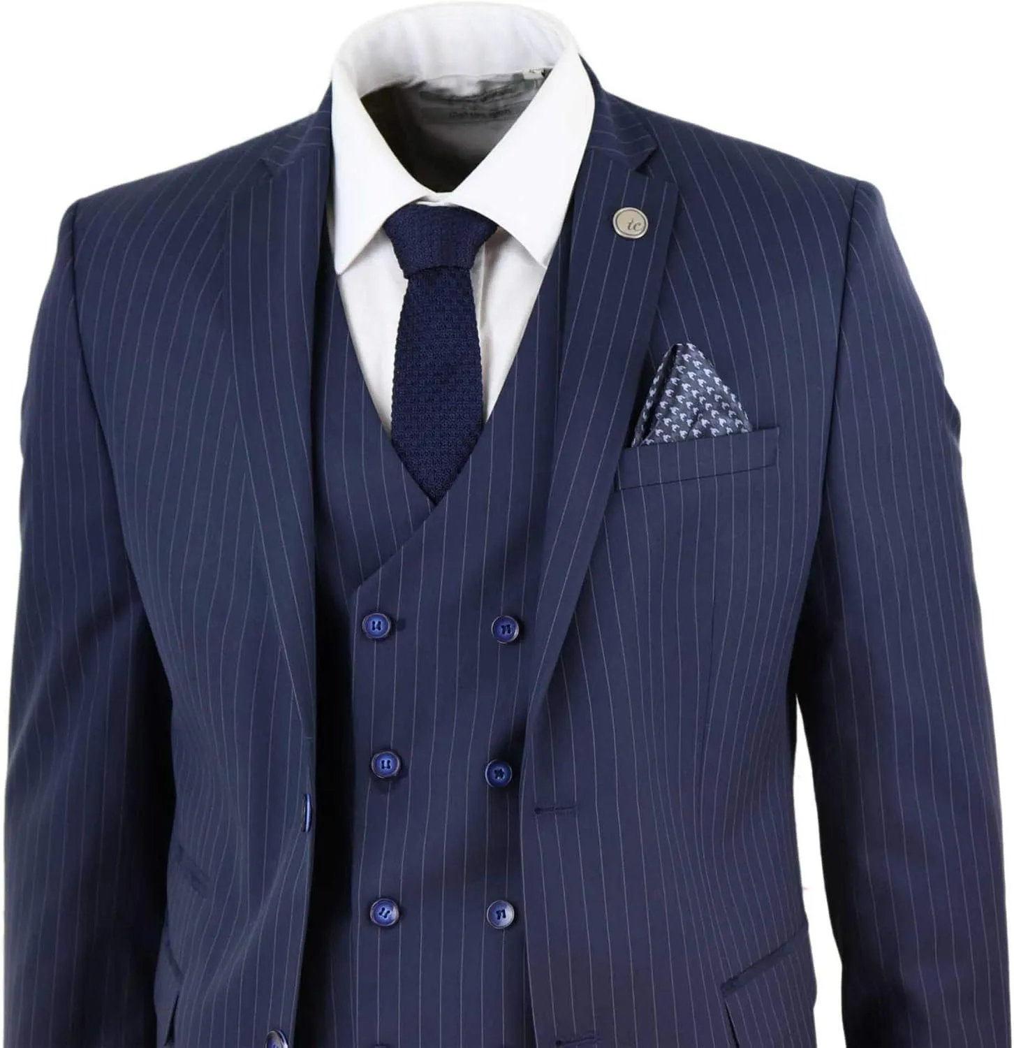Mens 3 Piece Suit Gatsby 1920s Gangster Pinstripe Tailored Fit