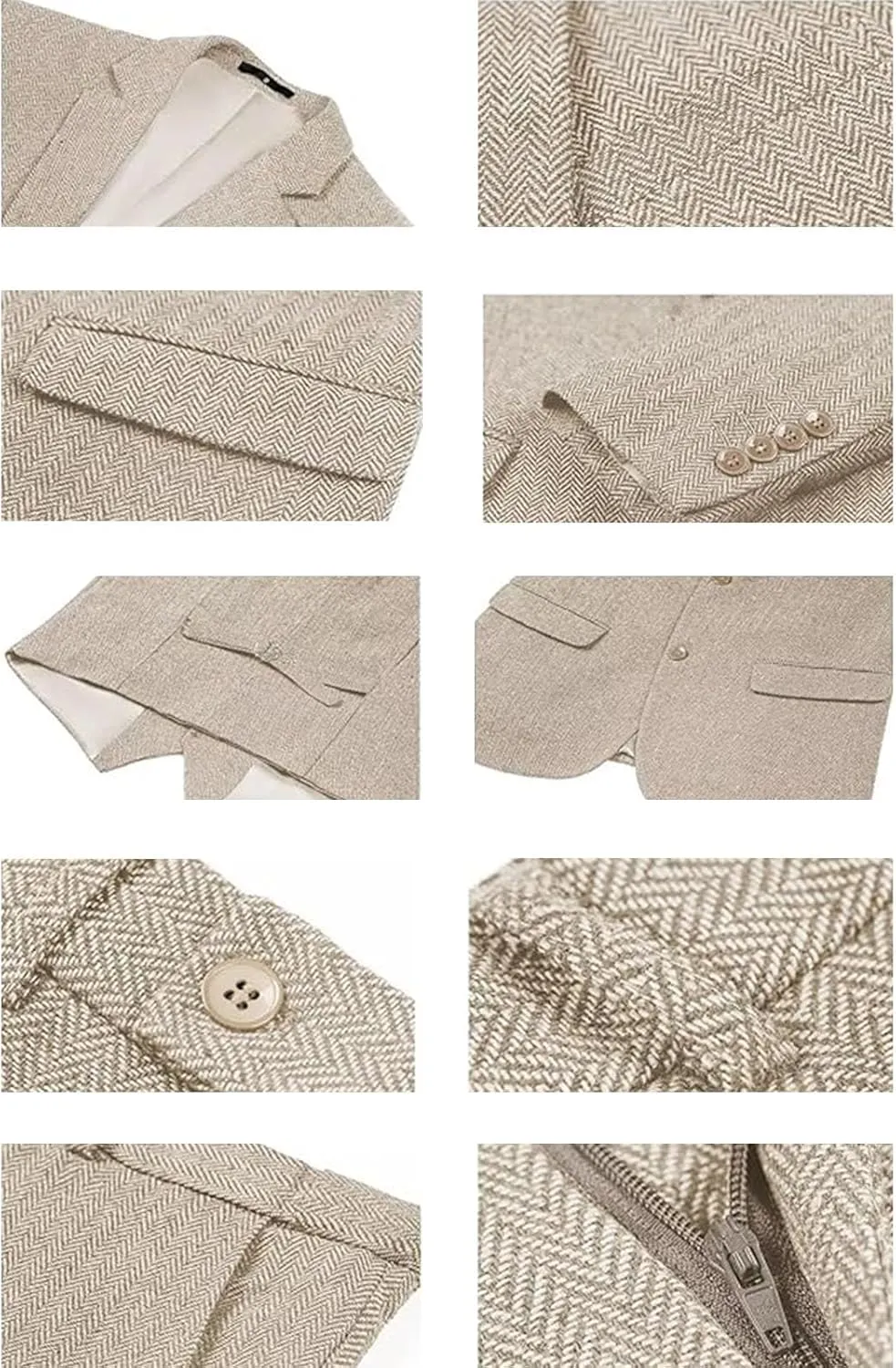 Men's 3 Pieces Suit Retro Slim Fit Suit Tweed Herringbone Business Suit Wedding Party Tuxedos with Blazer Vest Pants