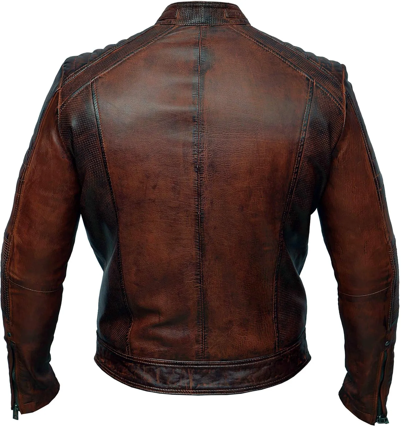 Mens Biker Vintage Antique Brown Cafe Racer Real Leather Jacket