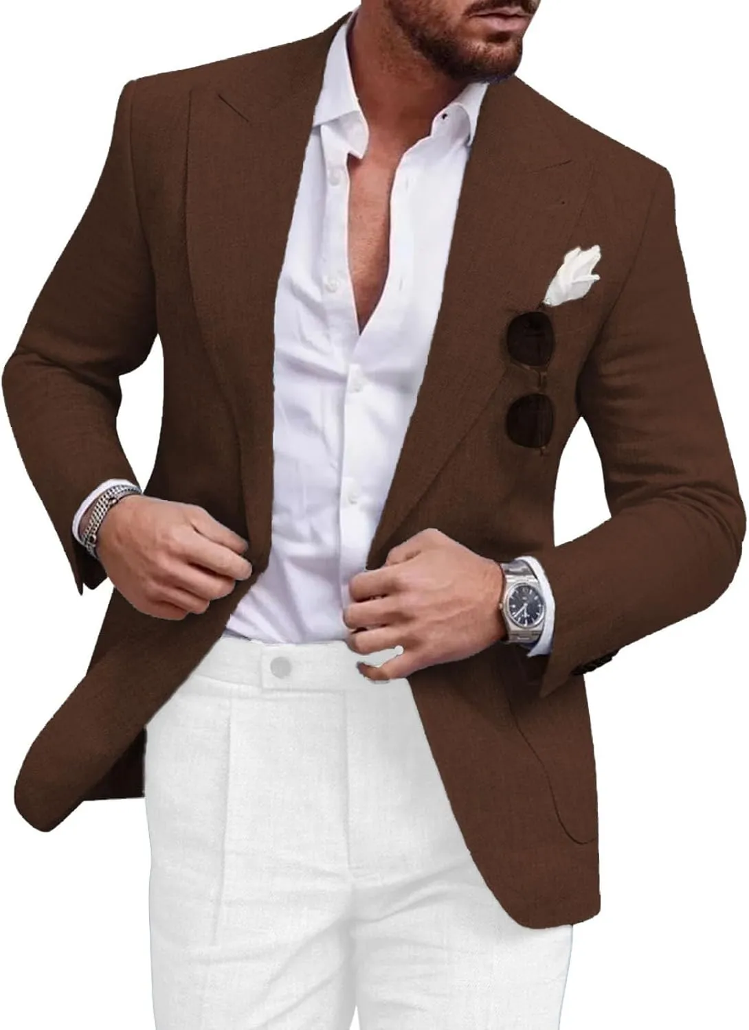 Men's Blazer Casual Sport Coats Linen Slim Fit One Button Suit Jacket Lightweight Sports Jacket