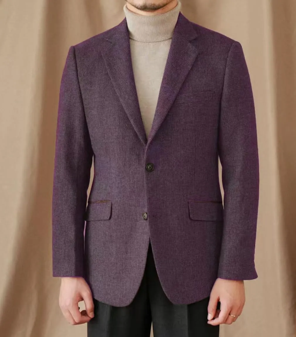 Mens Blazer Vintage Tweed Blend Two Button Sport Formal Coat Jacket with Pocket Square,Elbow Patch