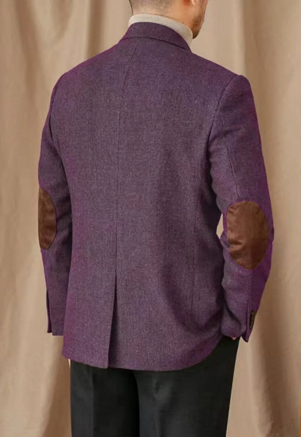 Mens Blazer Vintage Tweed Blend Two Button Sport Formal Coat Jacket with Pocket Square,Elbow Patch