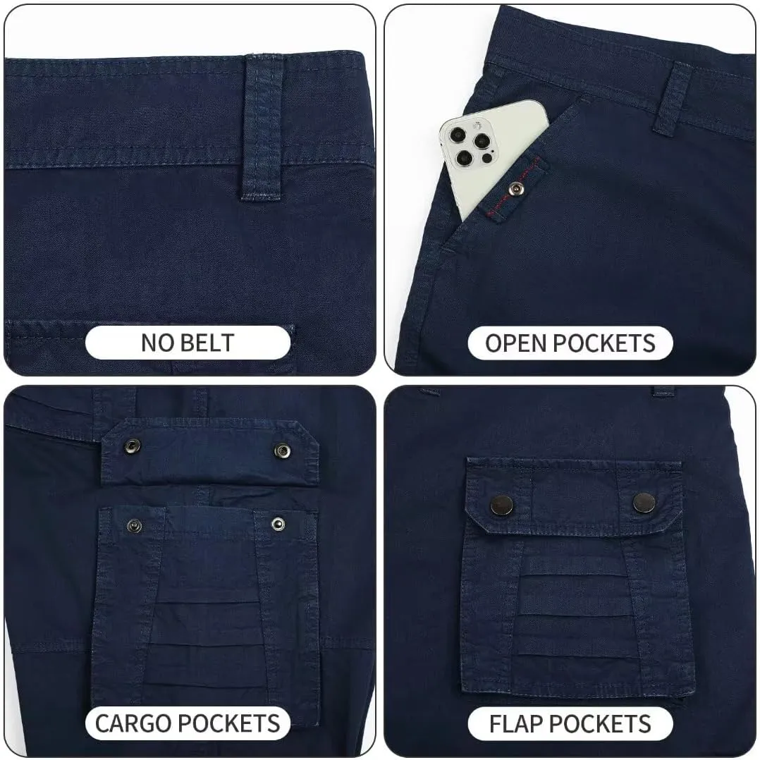 Men's Cargo Shorts Classic Relaxed Fit Twill Short for Work Pants Button Pockets