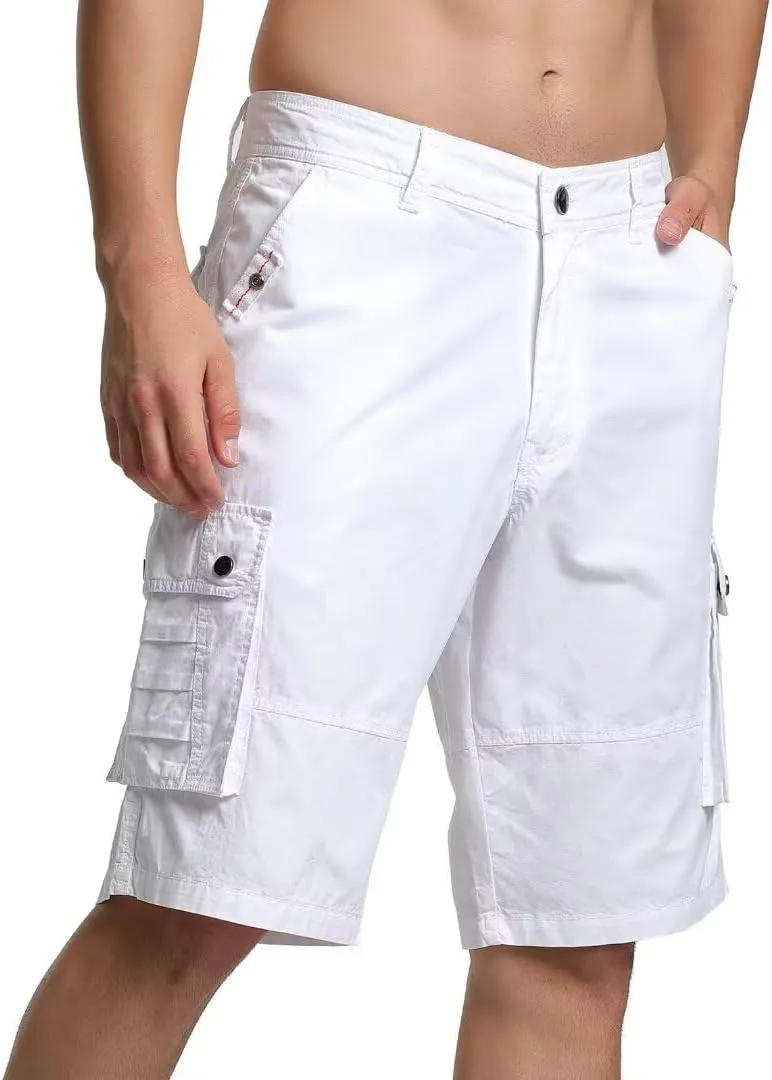 Men's Cargo Shorts Classic Relaxed Fit Twill Short for Work Pants Button Pockets
