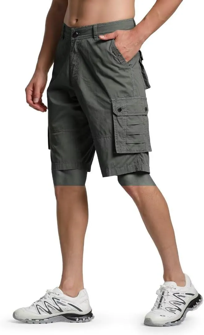 Men's Cargo Shorts Classic Relaxed Fit Twill Short for Work Pants Button Pockets