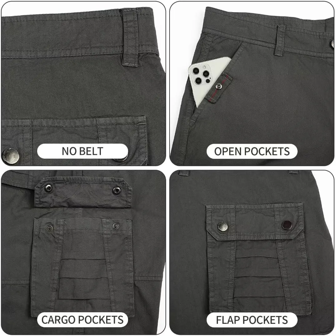 Men's Cargo Shorts Classic Relaxed Fit Twill Short for Work Pants Button Pockets