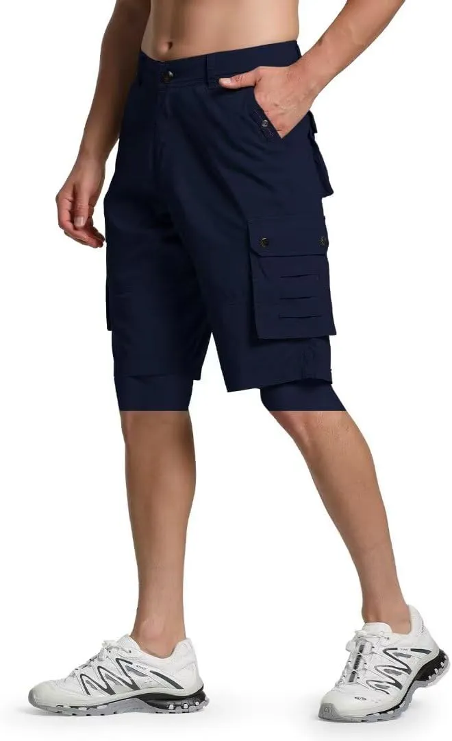 Men's Cargo Shorts Classic Relaxed Fit Twill Short for Work Pants Button Pockets