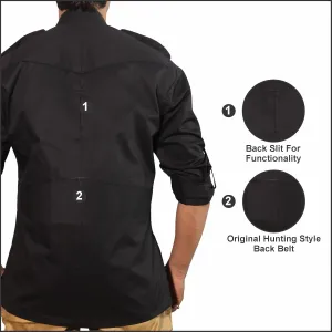 Men's Cotton 2 Pocket Hunting Safari Shirt with Coconut Shell Buttons Quick Dry Hiking Travel Fishing Long Sleeve Cargo Style