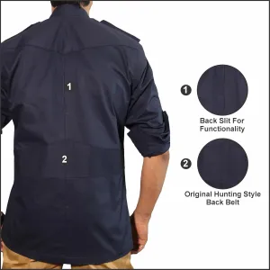 Men's Cotton 2 Pocket Hunting Safari Shirt with Coconut Shell Buttons Quick Dry Hiking Travel Fishing Long Sleeve Cargo Style