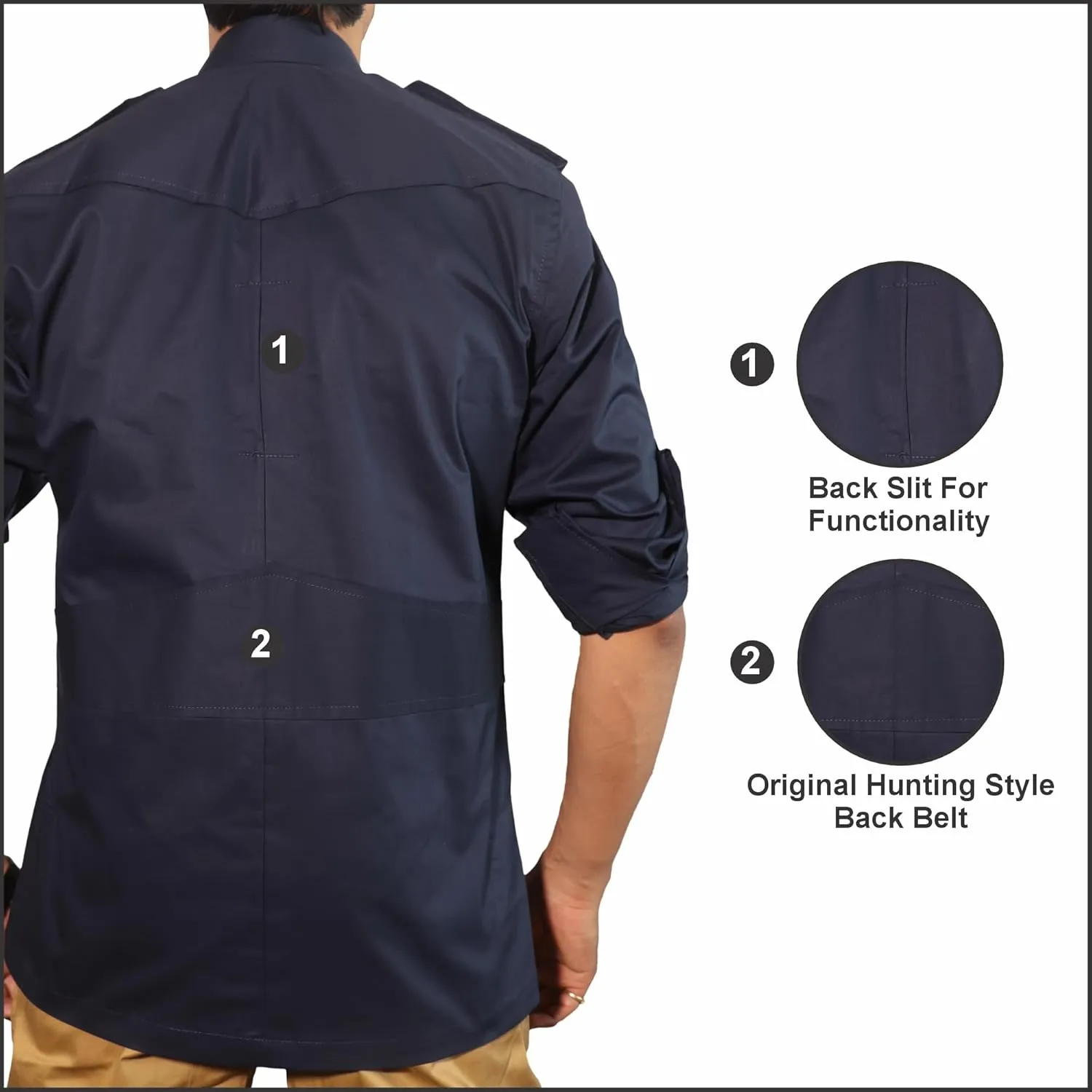 Men's Cotton 2 Pocket Hunting Safari Shirt with Coconut Shell Buttons Quick Dry Hiking Travel Fishing Long Sleeve Cargo Style