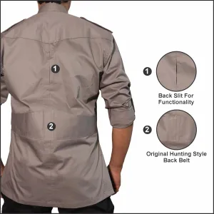 Men's Cotton 4 Pocket Hunting Safari Shirt with Coconut Shell Buttons Quick Dry Hiking Travel Fishing Long Sleeve Cargo Style