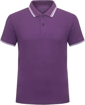 Men's Cotton Casual Polo Shirt Short Sleeve Striped Solid Golf Polo Shirts for Men Classic Pique Relaxed-Fit