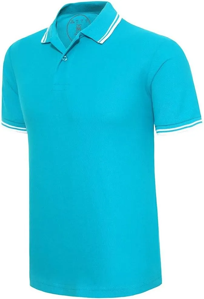 Men's Cotton Casual Polo Shirt Short Sleeve Striped Solid Golf Polo Shirts for Men Classic Pique Relaxed-Fit