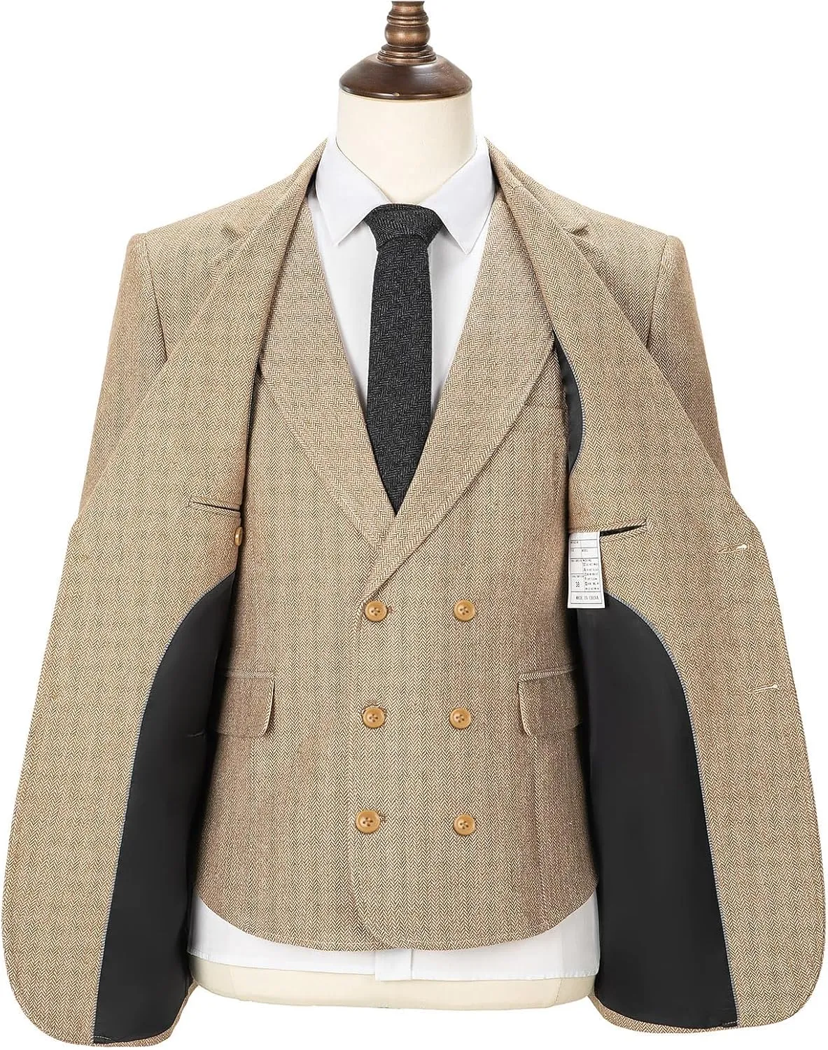 Mens Formal Tweed Wool 3 Piece Wedding Slim Fit Suit Prom Tuxedos Groomsmen