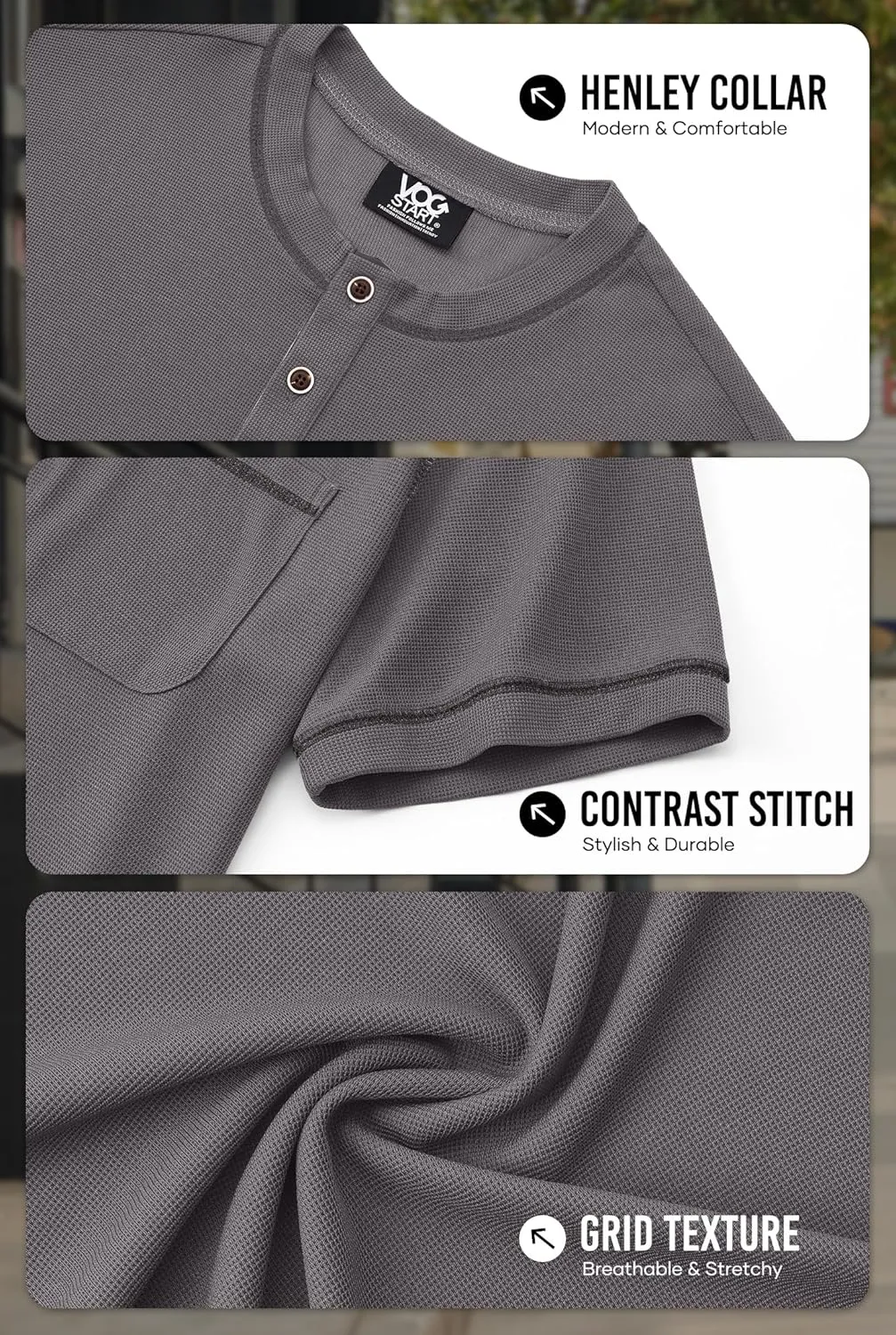 Mens Henley Shirts Casual Stretch Summer Lightweigh Waffle Short Sleeve T-Shirt with Pocket (S-XXL)