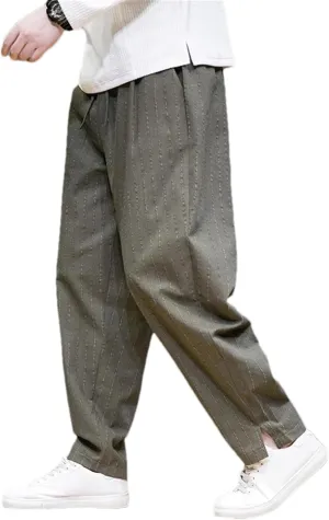 Mens Pants Casual Stripe Harem Pants Male Loose Japanese Straight Vintage Men Trousers Cotton Linen Streetwear