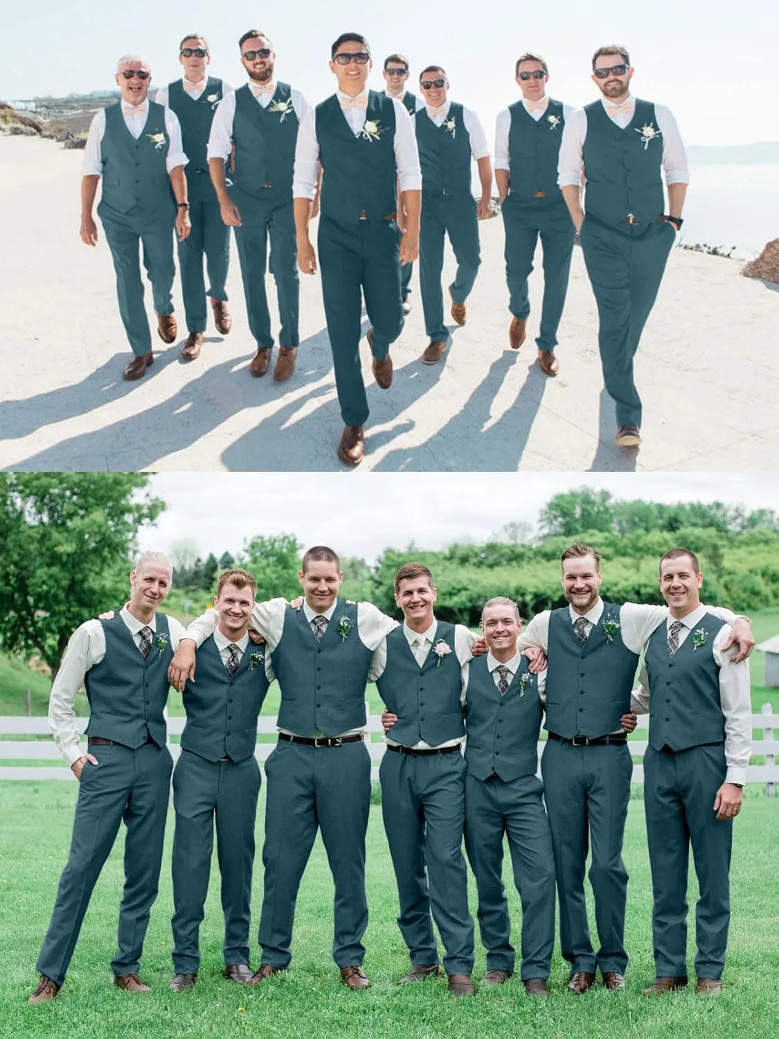 Mens Suits 2 Piece Slim Fit Suit Set V-Neck Solid Vest Pants Wedding Prom Tuxedo Set