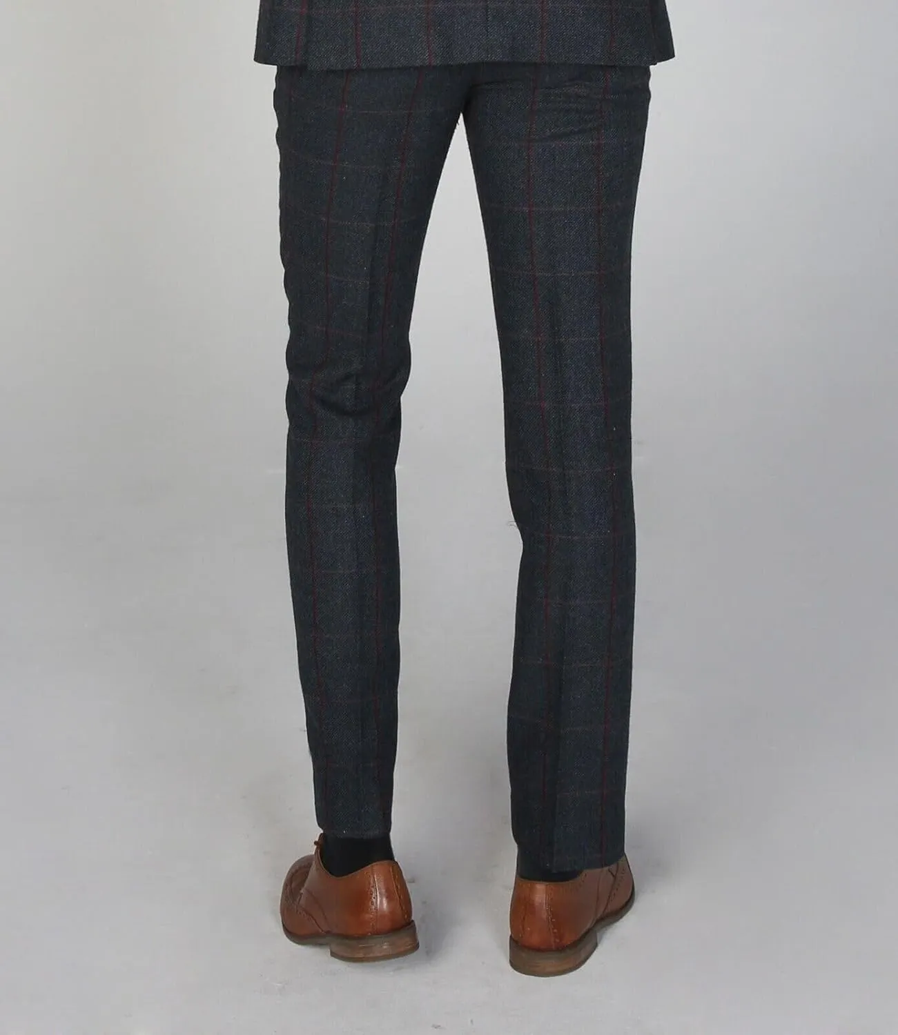 Mens Tweed Herringbone Navy Blue Sold Separately Suit - Wedding Business Tailored Fit 3 Piece Set