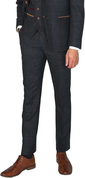 Mens Tweed Herringbone Navy Blue Sold Separately Suit - Wedding Business Tailored Fit 3 Piece Set