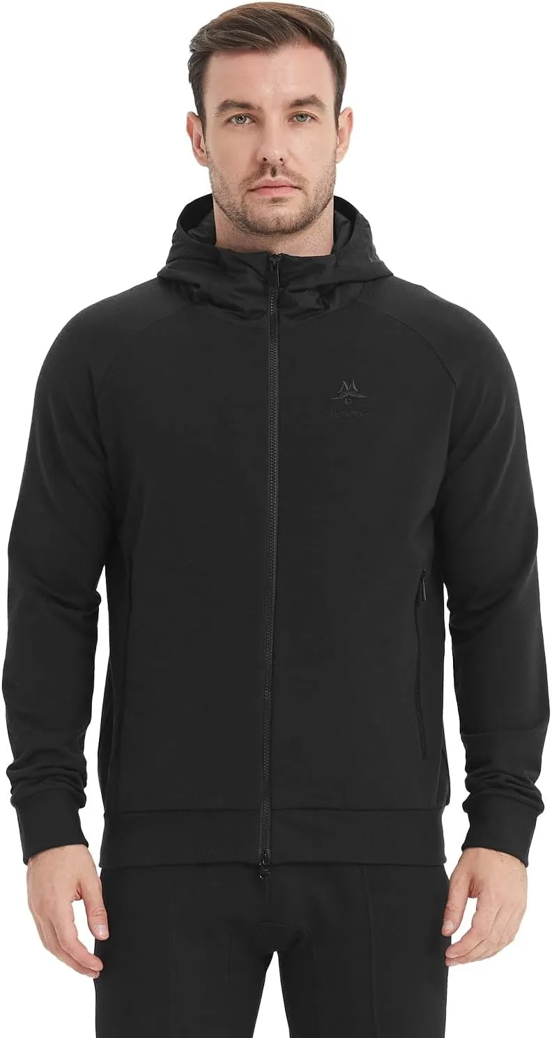 Merino Wool Jacket Men's Zip Up Hoodie Coat Long Sleeve Hooded Sweatshirt for Hiking,Hunting,Cycling,Sports