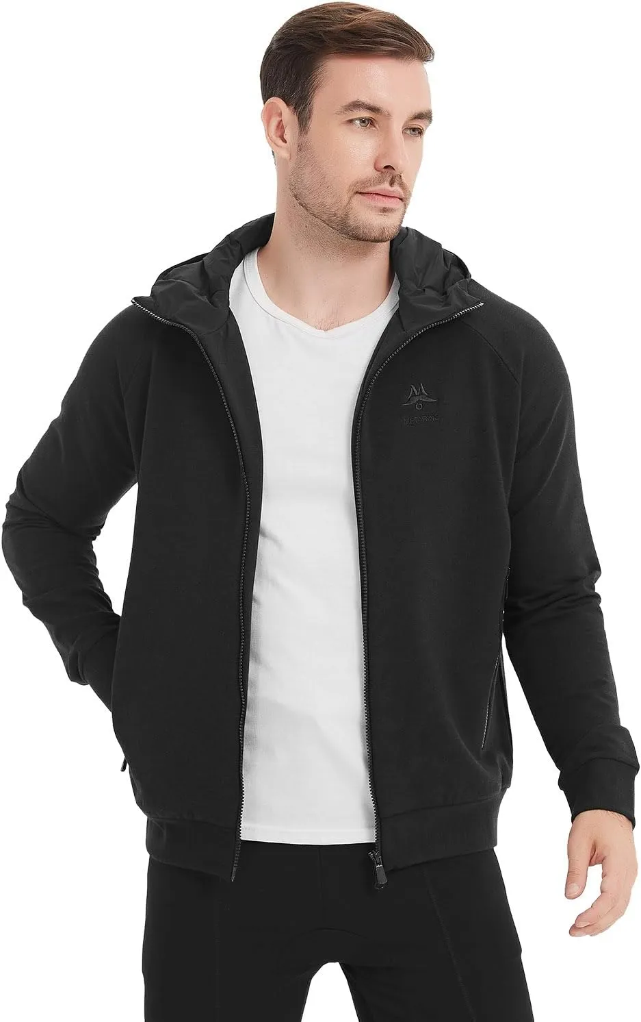 Merino Wool Jacket Men's Zip Up Hoodie Coat Long Sleeve Hooded Sweatshirt for Hiking,Hunting,Cycling,Sports