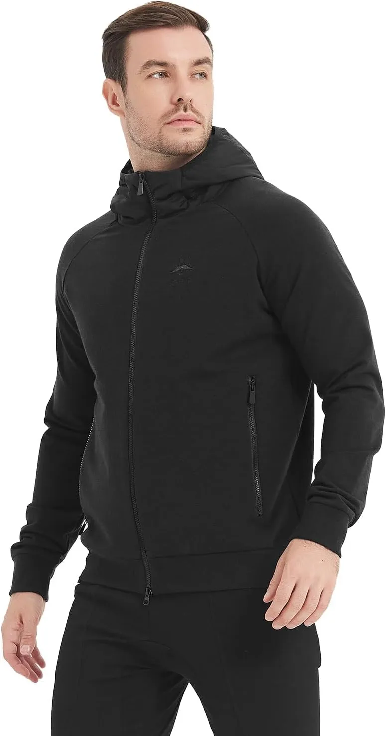 Merino Wool Jacket Men's Zip Up Hoodie Coat Long Sleeve Hooded Sweatshirt for Hiking,Hunting,Cycling,Sports