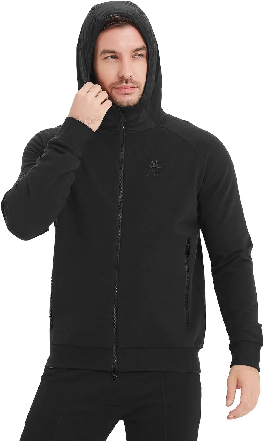 Merino Wool Jacket Men's Zip Up Hoodie Coat Long Sleeve Hooded Sweatshirt for Hiking,Hunting,Cycling,Sports