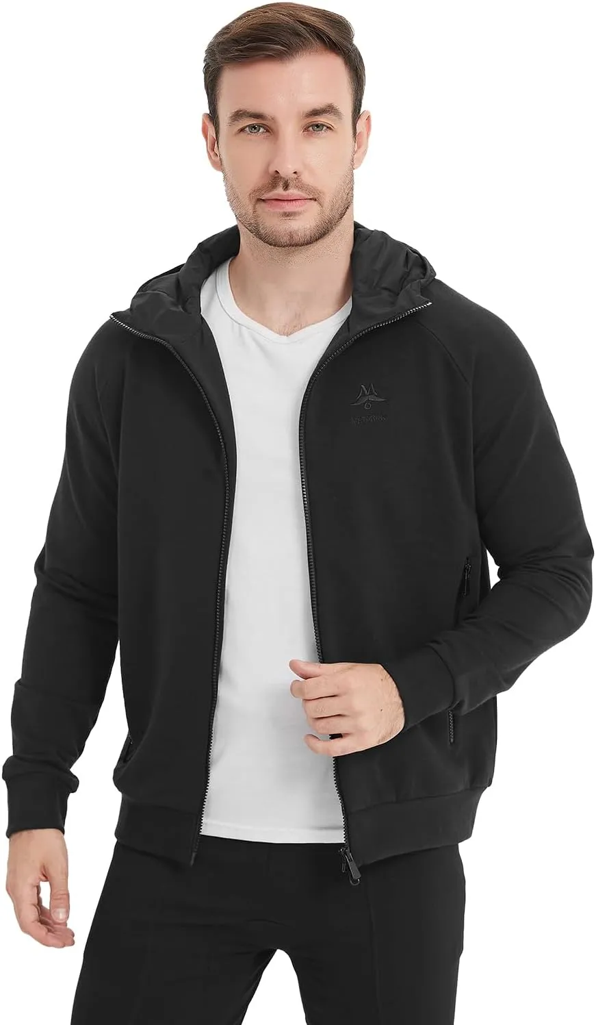 Merino Wool Jacket Men's Zip Up Hoodie Coat Long Sleeve Hooded Sweatshirt for Hiking,Hunting,Cycling,Sports